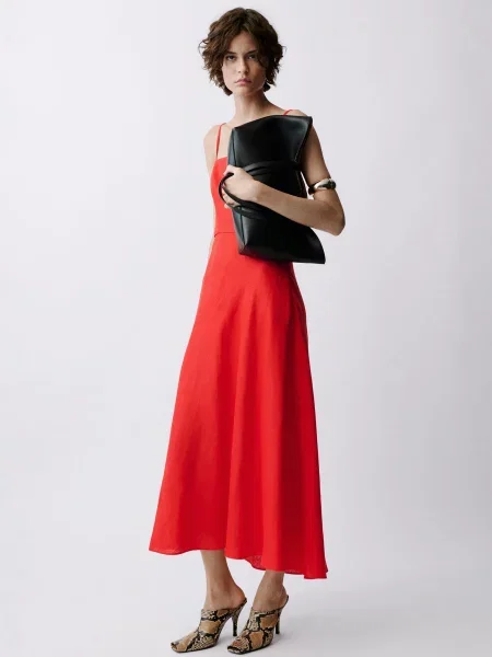 Лляна Сукня міді MANGO червоний