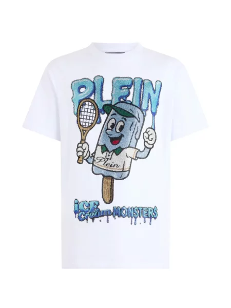 Tricou Philipp Plein cu decolteu rotund tenis alb