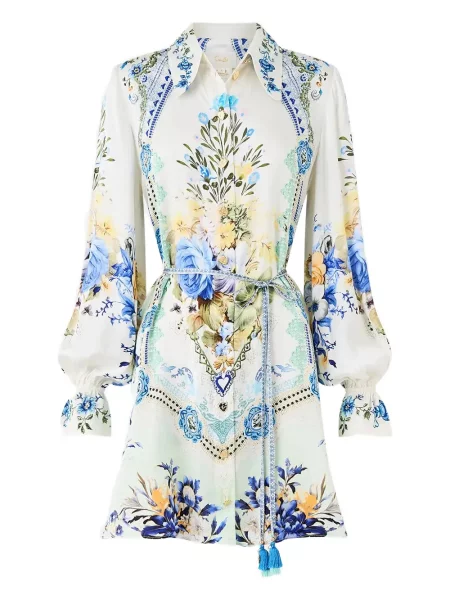 Mała sukienka koszulowa Camilla w serca garniturowa niebieska