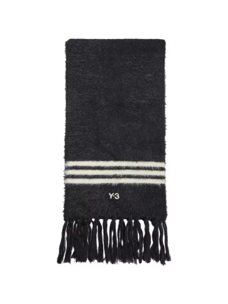 Fular Y-3 cu franjuri cu dungi negru