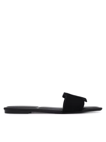 Natikači Calvin Klein Square Flat Sndl Embl Suede črna