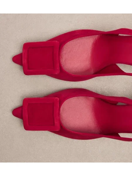 Pantofi cu toc Roger Vivier din piele de căprioară slingback roșu