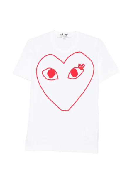 Tricou Comme Des Garcons Play cu imagine cu motiv cu inimi alb