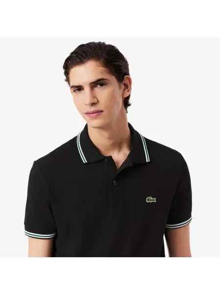 Lacoste Koszulka Polo Z Lamówką Regular Fit czarny
