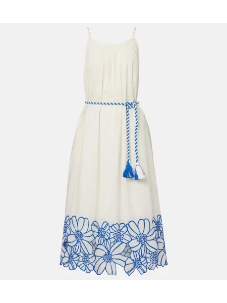 Zamatové midi šaty Velvet s výšivkou po kolená biela