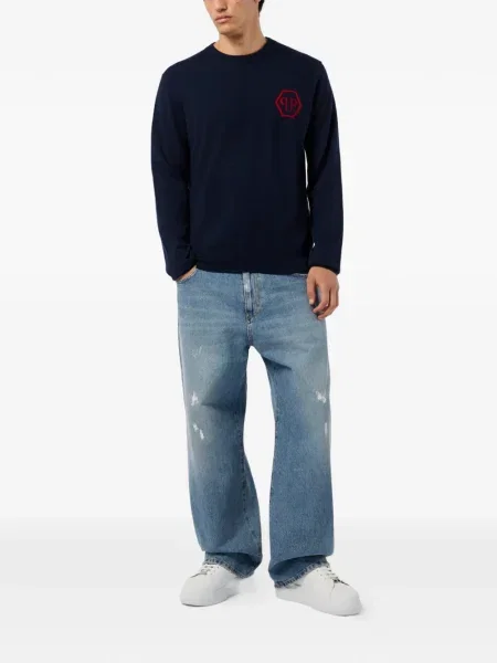 Pulover Philipp Plein din jacard albastru