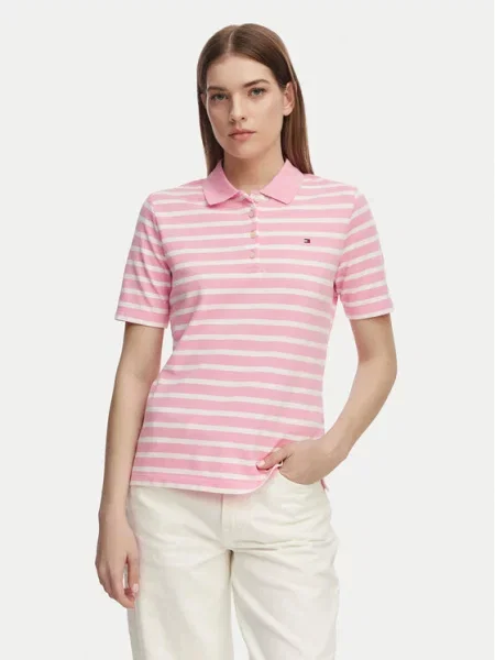 Tommy Hilfiger Тениска с яка и Светлорозов