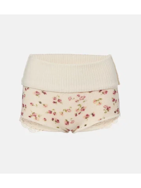 Volnene kratke hlače Magda Butrym s cvetličnim vzorcem bela
