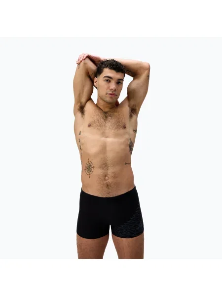 Boxeri de înot pentru bărbați Speedo Medley Logo Aquashort negru/gri plumb negru