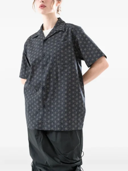 Cămașă Maharishi cu imprimeu geometric scurtă albastru