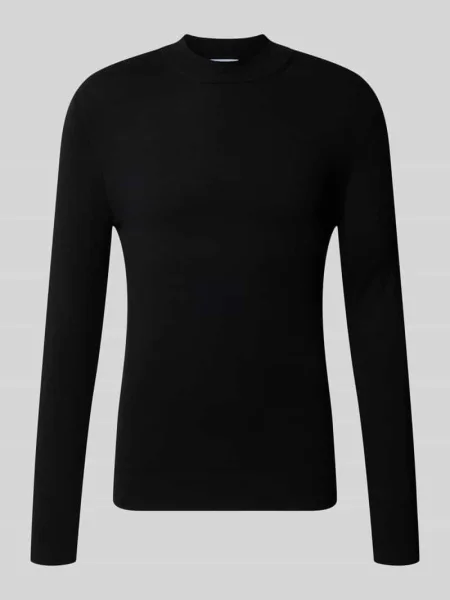 Sweter z dzianiny o kroju slim fit z mieszanki ze stójką Antony Morato czarny