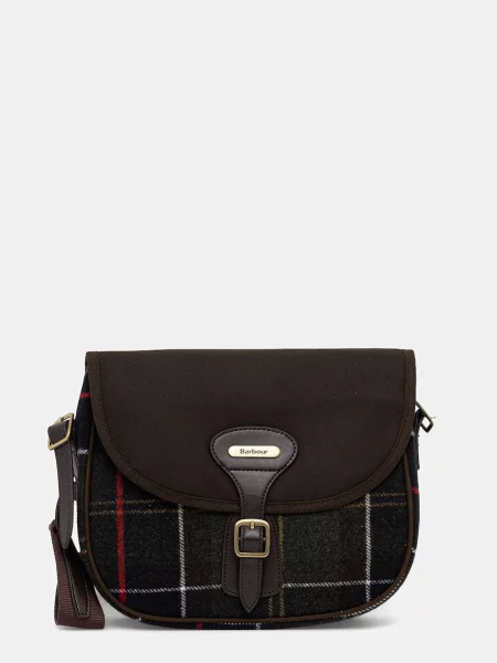 Geanta crossbody Barbour de lână în carouri clasică maro