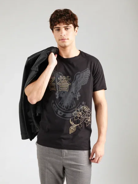 GUESS Tricou HERITAGE galben / gri negru
