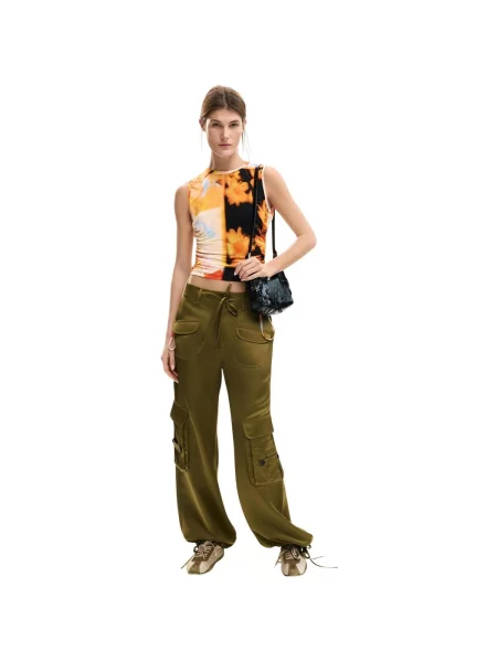 Top Desigual fără mâneci cu model floral galben