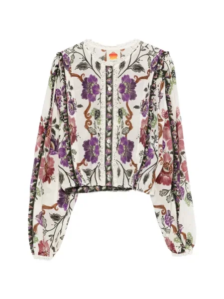 Cămașă Farm Rio cu model floral din dantelă alb