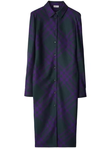 Rochie tip cămașă Burberry de lână în carouri verde