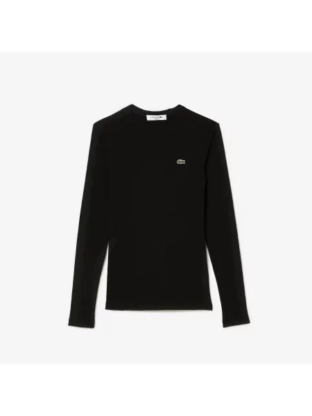 Lacoste Koszulka Z Długim Rękawem Prążkowana czarna