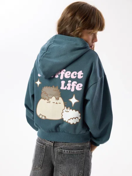 Reserved Pusheen kapucnis felső acélzöld