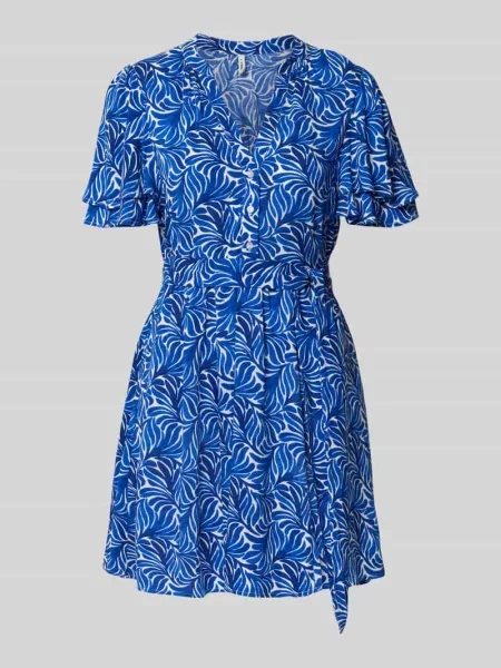 Sukienka mini taliowana z wiązanym model ‘NOVA’ Only niebieska