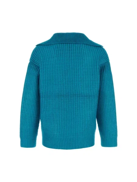 Lniany sweter Valentino Garavani z długim rękawem niebieski