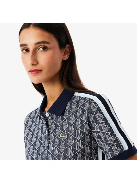 Lacoste Koszulka Polo Slim Fit Z Żakardowym Monogramem granatowa