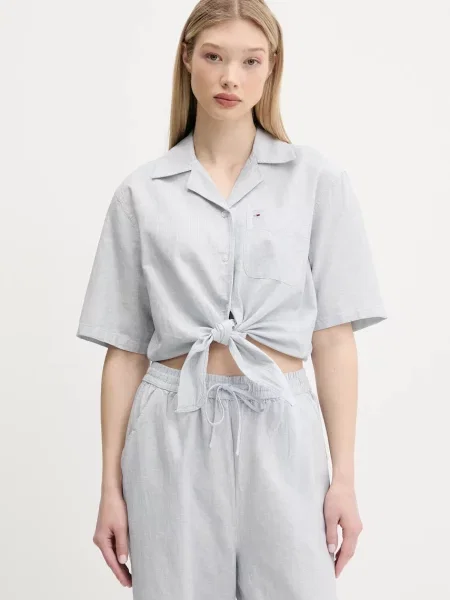 Tommy Jeans Košile s příměsí lnu modrá