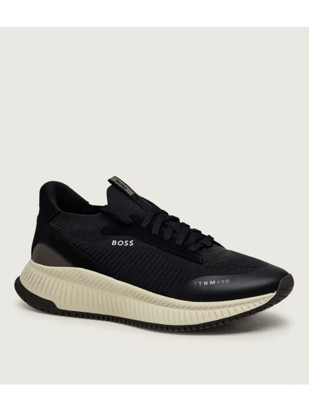 BOSS BLACK Sneakers tornacipő TTNM EVO_Slon_knrsd bőr hozzáadásával fekete