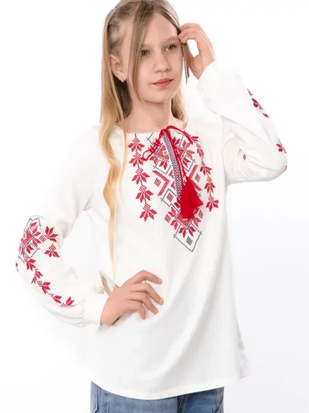 Лляна Дитяча Вишита сорочка Носи своє молочний