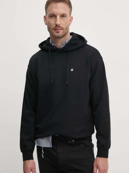 Bombažen pulover United Colors of Benetton s kapuco črna