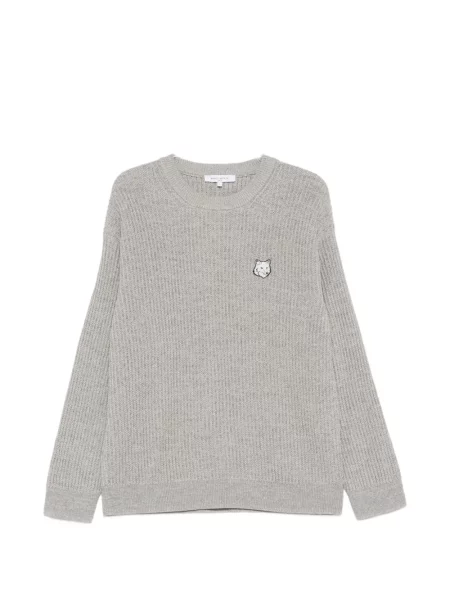Pulover Maison Kitsune cu nervuri cu autograf gri