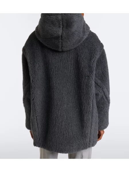 Palton Max Mara de lână cu glugă gri