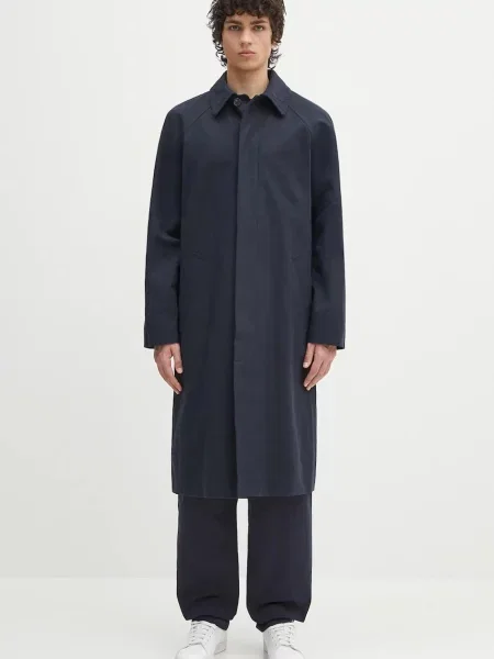A.P.C. palton din amestec de in Mac Edouard bleumarin de tranzitie oversize