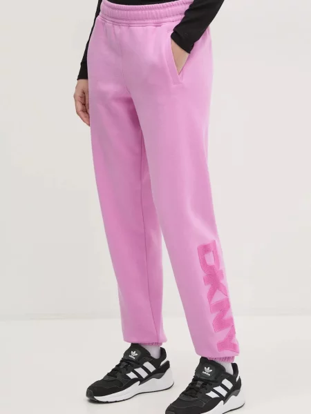 Dkny spodnie dresowe z aplikacją fioletowy