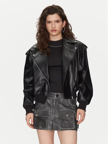 Jakna iz umetnega usnja HUGO črna