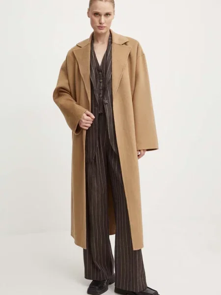 Day Birger et Mikkelsen palton de lana Wright Double Faced Wool bej