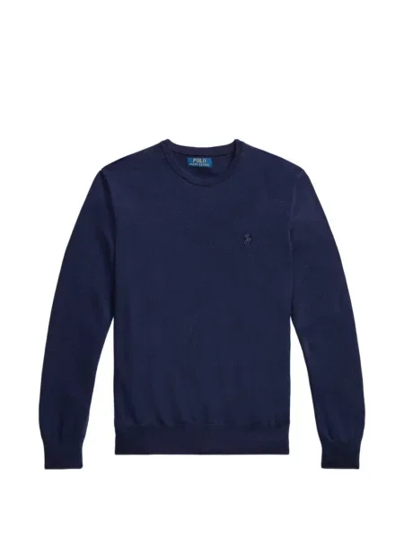 Вълнена поло тениска Polo Ralph Lauren с връзки с принт синьо