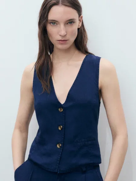 Жилет MANGO темно-синій ліоцелл синій
