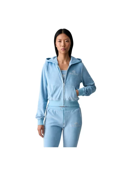 Sporty & Rich x Juicy Couture bluza rozpinana z kapturem welurowa niebieska