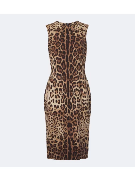 Rochie midi Dolce&gabbana de mătase cu imagine cu model leopard maro