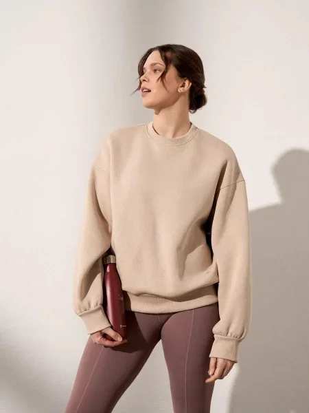Bluza do jogi Moonholi Just Perfect oversize z bawełnianej dzianiny beżowa