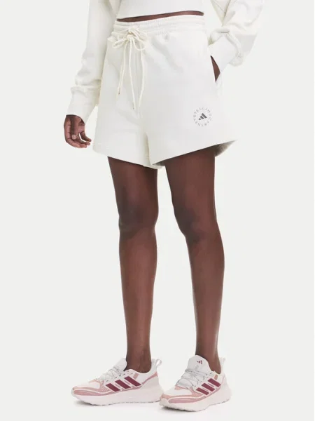 Къс панталон за трениране adidas by Stella McCartney с изчистен дизайн с висока талия бежово
