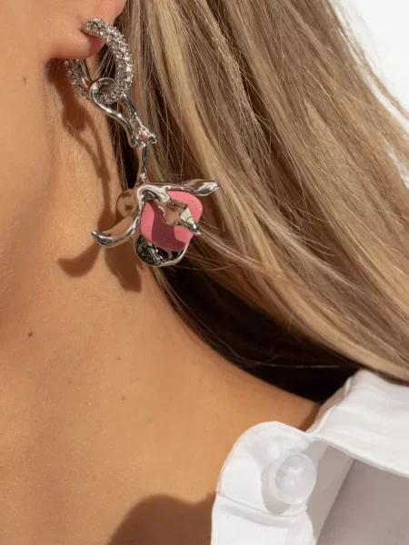 Cercei Marni cu model floral de cristal argintiu