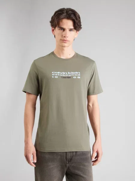 Calvin Klein Jeans Tricou SS EU Verde închis gri