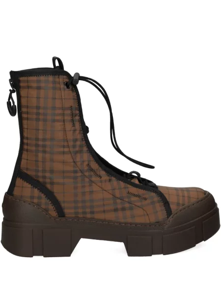Botine Vic Matié cu șireturi în carouri din dantelă maro