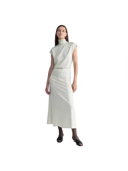 Sukienka Maxi z Satyny i Wysokim Rozporkiem Aeron beżowa