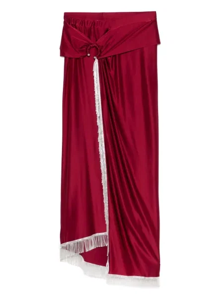 Spódnica midi Rabanne z frędzli do kolan czerwona
