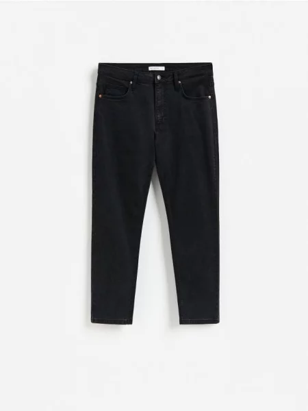 Reserved Blugi carrot slim cu efect prespălat negru