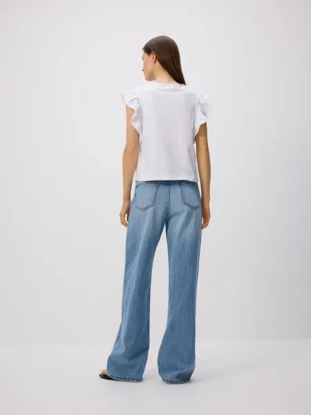 Reserved Джинси широкого крою з домішкою льону синій