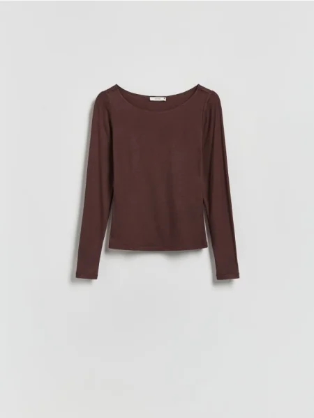Reserved Longsleeve z wiskozą ciemnobrązowy