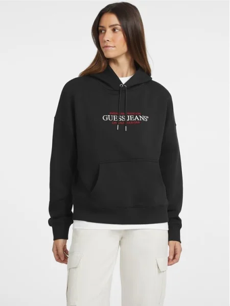 GUESS JEANS Mikina AMERICAN červená biela čierna